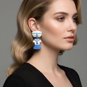 Marine Uniform Clay Earrings